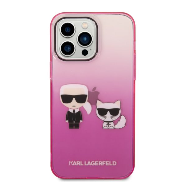 Karl Lagerfeld iPhone 14 Pro Max Gradient Karl and Choupette (KLHCP14XTGKCP) hátlap, tok, rózsaszín