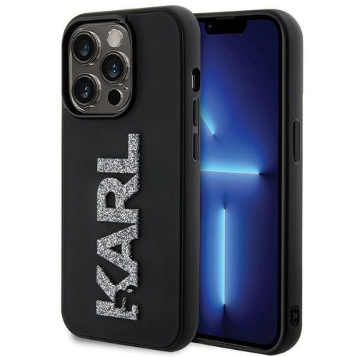 Karl Lagerfeld iPhone 15 Pro 3D Rubber Glitter Logo (KLHCP15L3DMBKCK) hátlap, tok, fekete