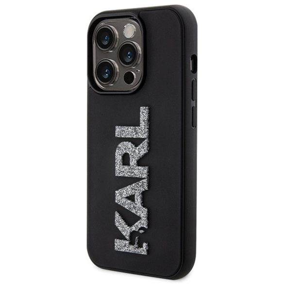 Karl Lagerfeld iPhone 15 Pro 3D Rubber Glitter Logo (KLHCP15L3DMBKCK) hátlap, tok, fekete