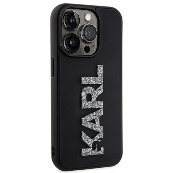 Karl Lagerfeld iPhone 15 Pro 3D Rubber Glitter Logo (KLHCP15L3DMBKCK) hátlap, tok, fekete