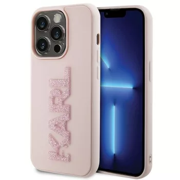   Karl Lagerfeld iPhone 15 Pro 3D Rubber Glitter Logo (KLHCP15L3DMBKCP) hátlap, tok, rózsaszín