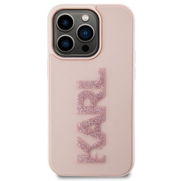 Karl Lagerfeld iPhone 15 Pro 3D Rubber Glitter Logo (KLHCP15L3DMBKCP) hátlap, tok, rózsaszín