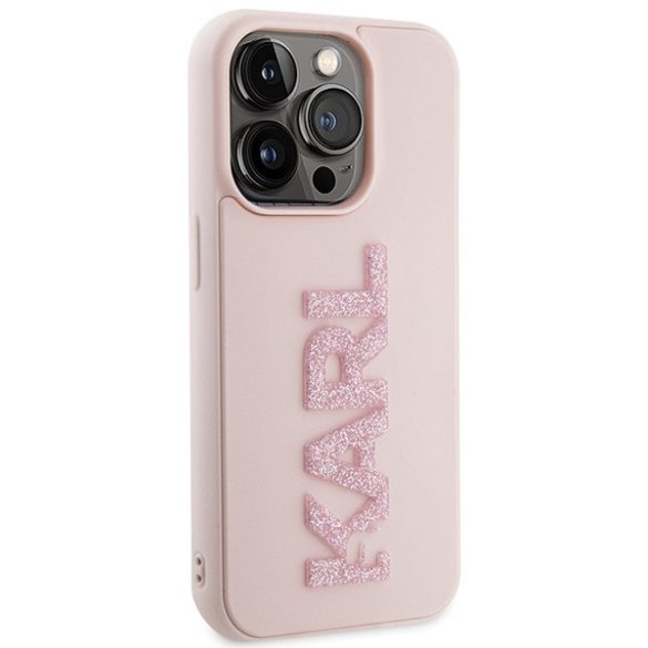 Karl Lagerfeld iPhone 15 Pro 3D Rubber Glitter Logo (KLHCP15L3DMBKCP) hátlap, tok, rózsaszín