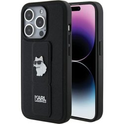   Karl Lagerfeld iPhone 15 Pro Gripstand Saffiano Choupette Pins (KLHCP15LGSACHPK) hátlap, tok, fekete