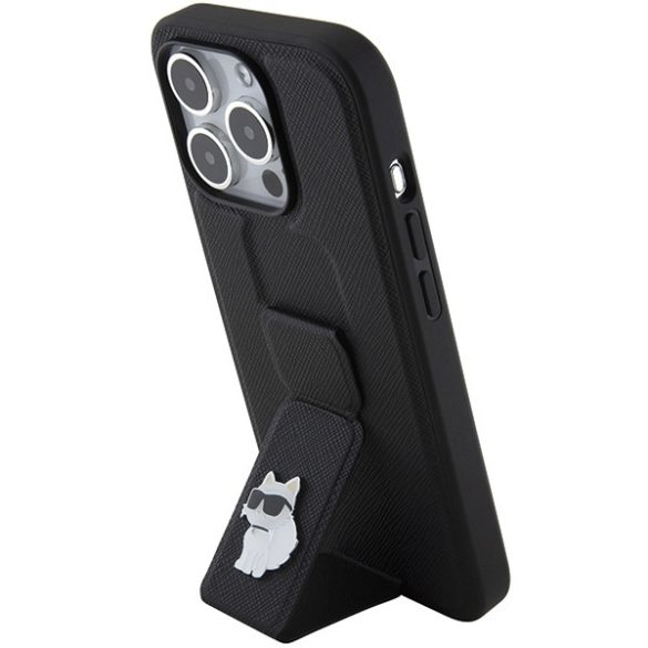 Karl Lagerfeld iPhone 15 Pro Gripstand Saffiano Choupette Pins (KLHCP15LGSACHPK) hátlap, tok, fekete