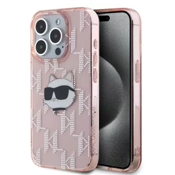   Karl Lagerfeld KLHCP15LHKLPCHP IML Choupette Head & Monogram iPhone 15 Pro 6.1" hátlap, tok, rózsaszín