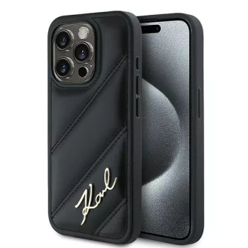   Karl Lagerfeld KLHCP15LPQQDSMGK Diagonal Quilted Script iPhone 15 Pro 6.1", hátlap, tok, fekete
