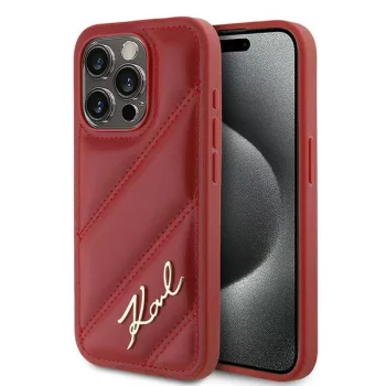   Karl Lagerfeld KLHCP15LPQDSMGR Diagonal Quilted Script iPhone 15 Pro 6.1" hátlap, tok, piros