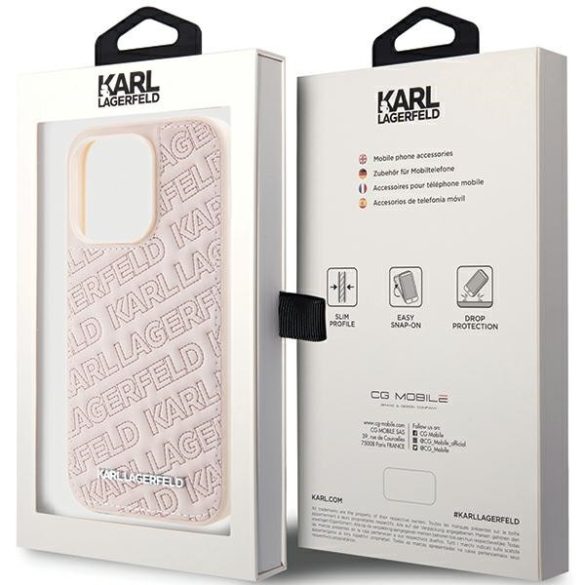 Karl Lagerfeld iPhone 15 Pro Quilted K Pattern (KLHCP15LPQKPMP) hátlap, tok, rózsaszín