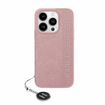   Karl Lagerfeld KLHCP15LPSAKDGCP Saffiano Rhinestones & Charm iPhone 15 Pro 6.1" hátlap, tok, rózsaszín