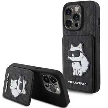   Karl Lagerfeld Saffiano Cardslots and Stand Monogram Choupette iPhone 15 Pro 6,1" KLHCP15LSAKCNSCK, hátlap, tok, fekete