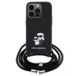 Karl Lagerfeld KLHCP15LSAKCPSK Crossbody Saffiano Metal Pin Karl & Choupette iPhone 15 Pro 6.1" tok, fekete