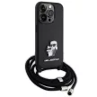 Karl Lagerfeld KLHCP15LSAKCPSK Crossbody Saffiano Metal Pin Karl & Choupette iPhone 15 Pro 6.1" tok, fekete