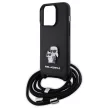 Karl Lagerfeld KLHCP15LSAKCPSK Crossbody Saffiano Metal Pin Karl & Choupette iPhone 15 Pro 6.1" tok, fekete