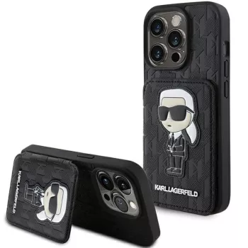   Karl Lagerfeld Saffiano Cardslots and Stand Monogram Choupette iPhone 15 Pro 6,1" KLHCP15LSAKKNSCK, hátlap, tok, fekete