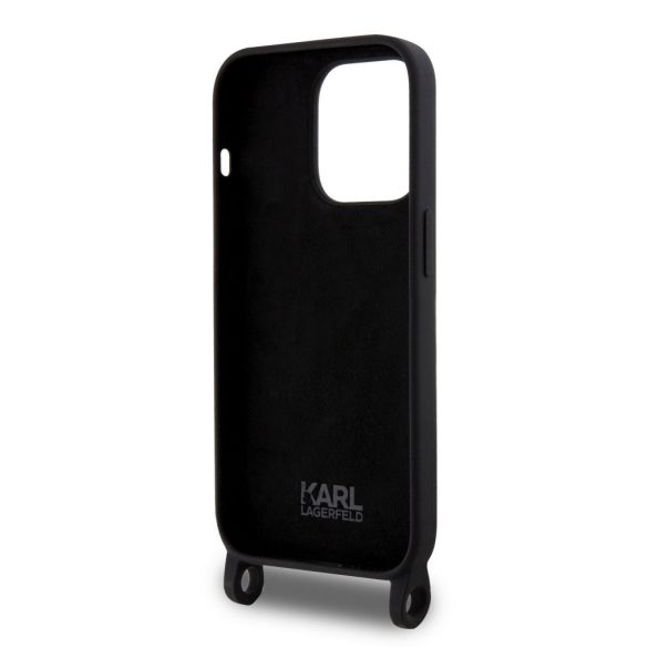Karl Lagerfeld Liquid Silicone Crossbody Ikonik Case iPhone 15 Pro (KLHCP15LSCBSKNK) hátlap, tok, fekete