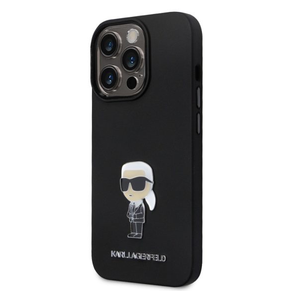 Karl Lagerfeld Liquid Silicone Metal Ikonik Case iPhone 15 Pro (KLHCP15LSMHKNPK) hátlap, tok, fekete
