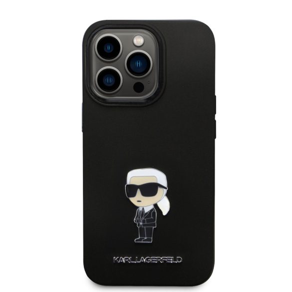 Karl Lagerfeld Liquid Silicone Metal Ikonik Case iPhone 15 Pro (KLHCP15LSMHKNPK) hátlap, tok, fekete