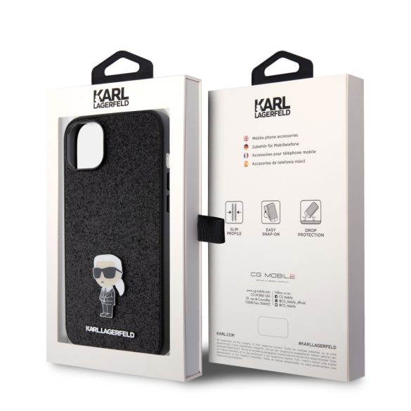 Karl Lagerfeld Fixed Glitter Metal Ikonik Case iPhone 15 Plus (KLHCP15MGKNPSK) hátlap, tok, fekete