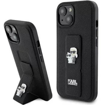   Karl Lagerfeld KLHCP15MGSAKCPK Gripstand Saffiano Choupette Pins iPhone 14 Plus/15 Plus 6.7", hátlap, tok, fekete