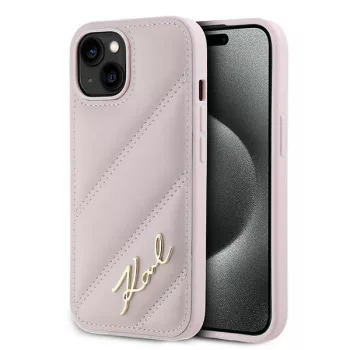   Karl Lagerfeld KLHCP15MPQQDSMGP Diagonal Quilted Script iPhone 14 Plus/15 Plus 6.7", hátlap, tok, rózsaszín