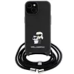 Karl Lagerfeld KLHCP15MSAKCPSK Crossbody Saffiano Metal Pin Karl & Choupette iPhone 14 Plus/15 Plus 6.7" hátlap, tok, fekete