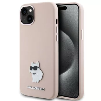   Karl Lagerfeld KLHCP15MSMHCNPP Silicone Choupette Metal Pin iPhone 14 Plus/15 Plus 6.7" tok, rózsaszín