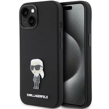   Karl Lagerfeld KLHCP15MSMHKNPK Silicone Ikonik Metal Pin iPhone 14 Plus/15 Plus 6.7" tok, fekete