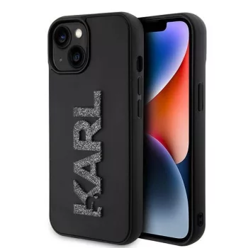   Karl Lagerfeld KLHCP15S3DMBKCK 3D Rubber Glitter Logo iPhone 15 6.1", hátlap, tok, fekete