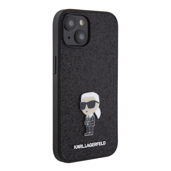 Karl Lagerfeld Fixed Glitter Metal Ikonik Case iPhone 15 (KLHCP15SGKNPSK) hátlap, tok, fekete