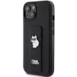 Karl Lagerfeld KLHCP15SGSACHPK Gripstand Saffiano Choupette Pins iPhone 15 6.1", hátlap, tok, fekete