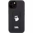 Karl Lagerfeld KLHCP15SGSACHPK Gripstand Saffiano Choupette Pins iPhone 15 6.1", hátlap, tok, fekete