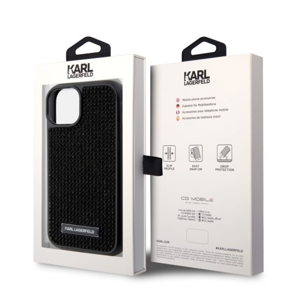 Karl Lagerfeld Rhinestone Plate Metal Logo Case iPhone 15 (KLHCP15SHDSPLK) hátlap, tok, fekete