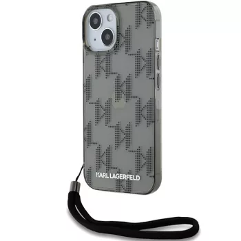   Karl Lagerfeld KLHCP15SHKDPNSK IML Mono KL Pattern & Cord iPhone 15 6.1", hátlap, tok, fekete
