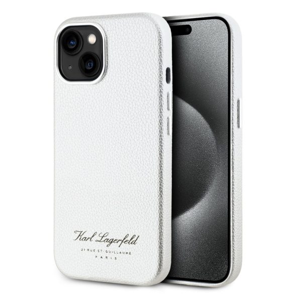 Karl Lagerfeld iPhone 15 Grained PU Hotel RSG KLHCP15SPGWCMKHG hátlap, tok, ezüst