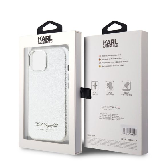 Karl Lagerfeld iPhone 15 Grained PU Hotel RSG KLHCP15SPGWCMKHG hátlap, tok, ezüst