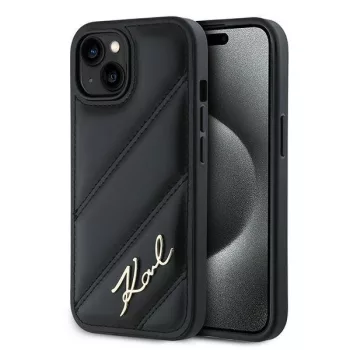   Karl Lagerfeld KLHCP15SPQQDSMGK Diagonal Quilted Script iPhone 15 6.1", hátlap, tok, fekete