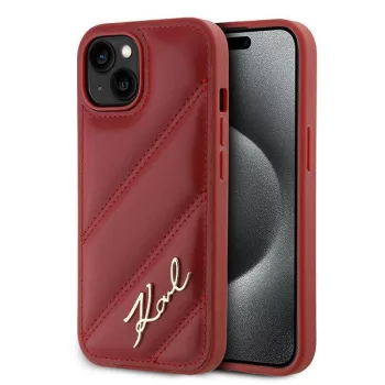   Karl Lagerfeld KLHCP15SPQQDSMGR Diagonal Quilted Script iPhone 15 6.1" hátlap, tok, piros