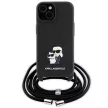 Karl Lagerfeld KLHCP15SSAKCPSK Crossbody Saffiano Metal Pin Karl & Choupette iPhone 15 6.1" tok, fekete
