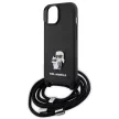 Karl Lagerfeld KLHCP15SSAKCPSK Crossbody Saffiano Metal Pin Karl & Choupette iPhone 15 6.1" tok, fekete