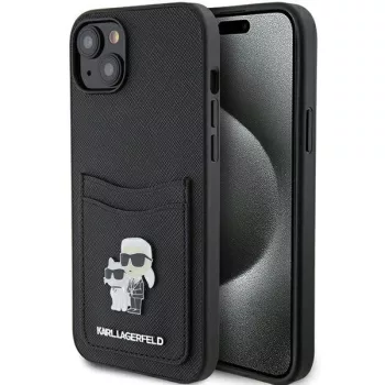   Karl Lagerfeld KLHCP15SSAPKCNPK Saffiano Cardslot Karl&Choupette Metal Pin iPhone 15 6.1" hátlap, tok, fekete