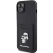 Karl Lagerfeld KLHCP15SSAPKCNPK Saffiano Cardslot Karl&Choupette Metal Pin iPhone 15 6.1" hátlap, tok, fekete