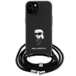 Karl Lagerfeld KLHCP15SSASKNPSK Crossbody Saffiano Monogram Metal Pin Karl & Choupette iPhone 15 6.1" tok, fekete