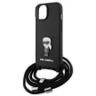 Karl Lagerfeld KLHCP15SSASKNPSK Crossbody Saffiano Monogram Metal Pin Karl & Choupette iPhone 15 6.1" tok, fekete