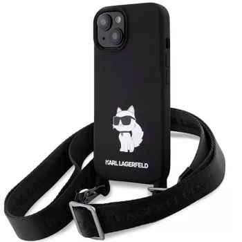   Karl Lagerfeld KLHCP15SSCBSCNK Crossbody Silicone Choupette iPhone 15 6.1" hátlap, tok, fekete