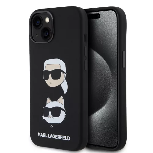 Karl Lagerfeld Liquid Silicone Karl and Choupette Heads Case iPhone 15 (KLHCP15SSDHKCNK) hátlap, tok, fekete