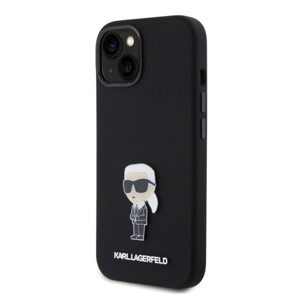 Karl Lagerfeld Liquid Silicone Metal Ikonik Case iPhone 15 (KLHCP15SSMHKNPK) hátlap, tok, fekete