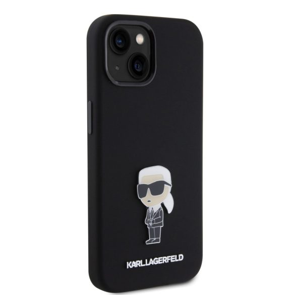 Karl Lagerfeld Liquid Silicone Metal Ikonik Case iPhone 15 (KLHCP15SSMHKNPK) hátlap, tok, fekete