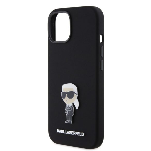 Karl Lagerfeld Liquid Silicone Metal Ikonik Case iPhone 15 (KLHCP15SSMHKNPK) hátlap, tok, fekete