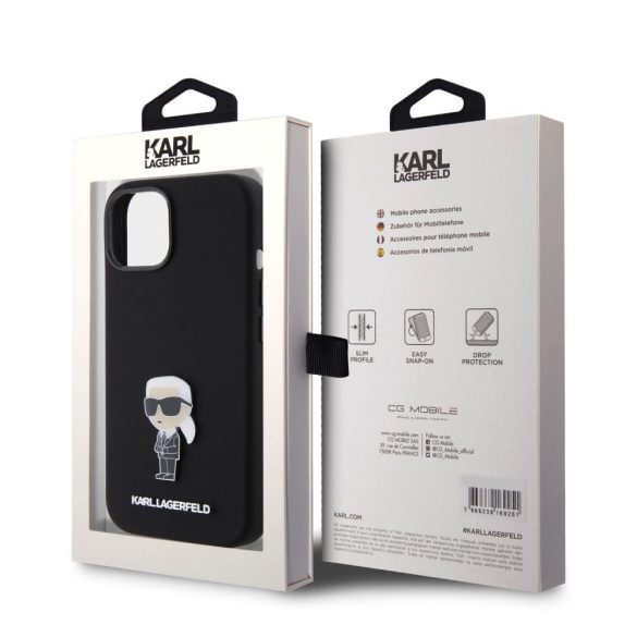 Karl Lagerfeld Liquid Silicone Metal Ikonik Case iPhone 15 (KLHCP15SSMHKNPK) hátlap, tok, fekete